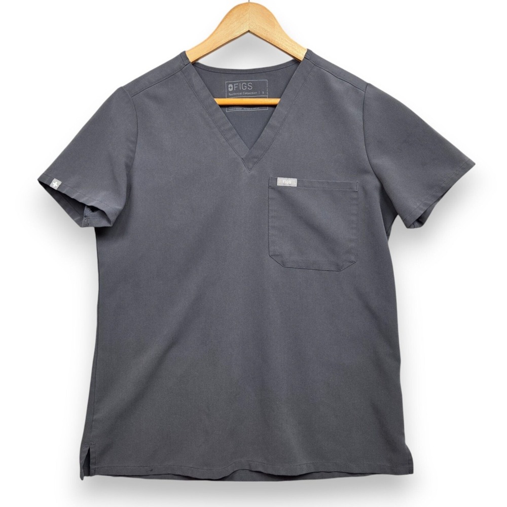 Figs Catarina One‎ Pocket Scrub Top Womens Small STAIN FW1000 Gray